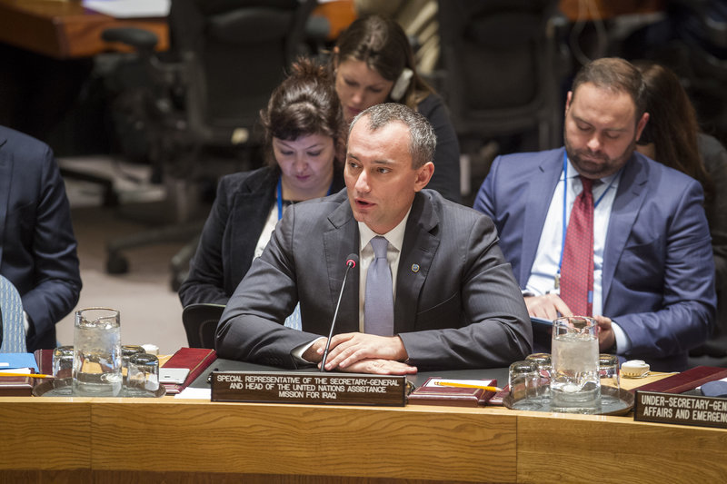 Nickolay Mladenov, Special Representative of the Secretary-General and Head of the UN Assistance Mission for Iraq (UNAMI), addresses the Security Council meeting on the situation concerning Iraq.