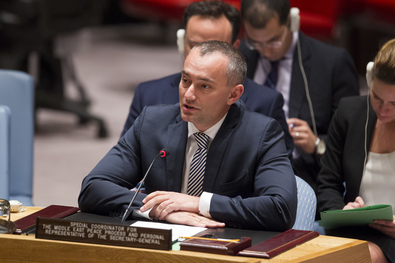 Nickolay Mladenov, UN Special Coordinator for the Middle East Peace Process and Personal Representative of the Secretary-General to the Palestine Liberation Organization and the Palestinian Authority, briefs the Security Council at its meeting on the Middle East Situation, including the Palestinian question.
