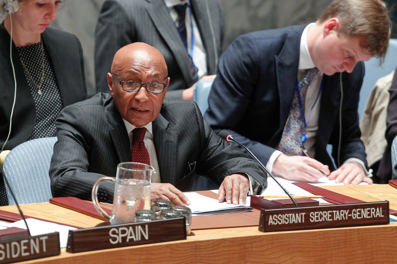 Tayé-Brook Zerihoun, Assistant Secretary-General for Political Affairs, briefs the Security Council at its urgent meeting on the recent incidents of violence in Jerusalem and in the West Bank.