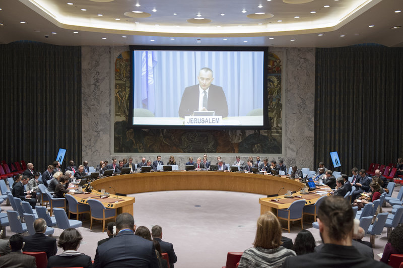 A wide view of the Security Council meeting on the situation in the Middle East, including the Palestinian question. The Council was briefed via video teleconference by Nickolay Mladenov, UN Special Coordinator for the Middle East Peace Process and Personal Representative of the Secretary-General to the Palestine Liberation Organization and the Palestinian Authority.