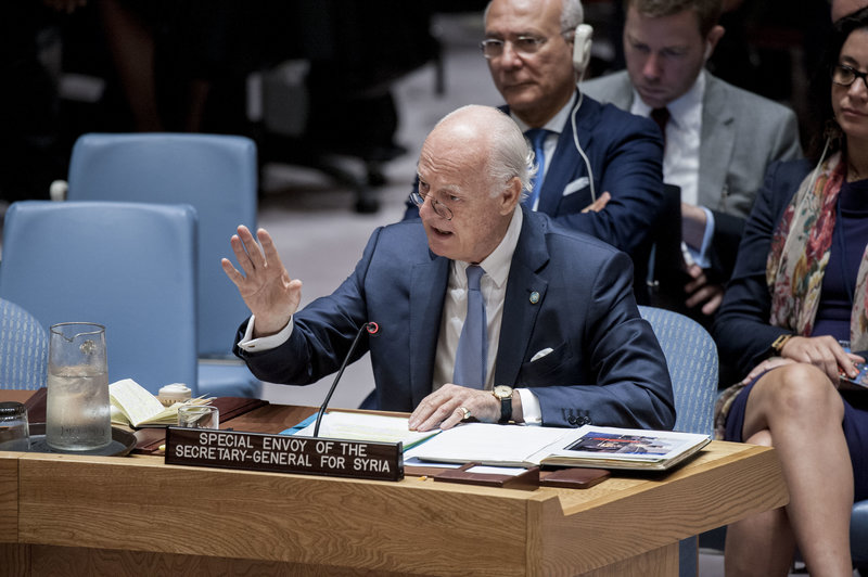 Staffan de Mistura, UN Special Envoy for Syria, addresses a high-level meeting of the Security Council on the situation in that country.