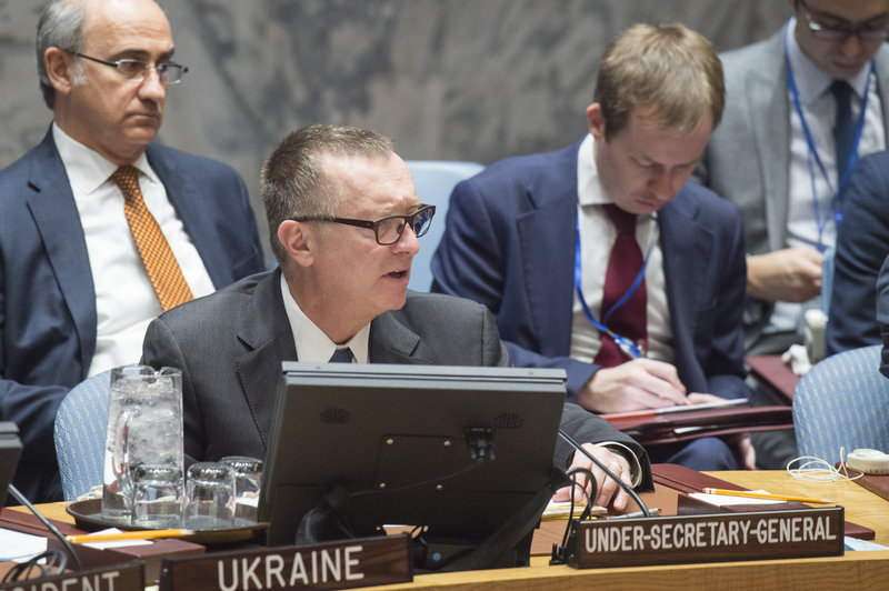 Jeffrey Feltman, Under-Secretary-General for Political Affairs, briefs the Security Council on the situation in Ukraine.
