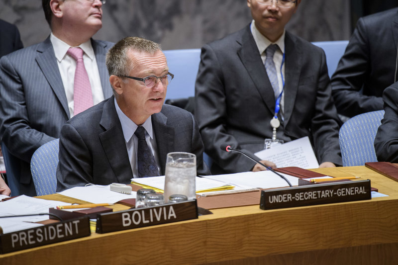 Jeffrey Feltman, Under-Secretary-General for Political Affairs, briefs the Council. The Security Council met to consider the threat posed by ISIL (Da’esh) to international peace and security and the range of United Nations efforts in support of Member States in countering the threat. 