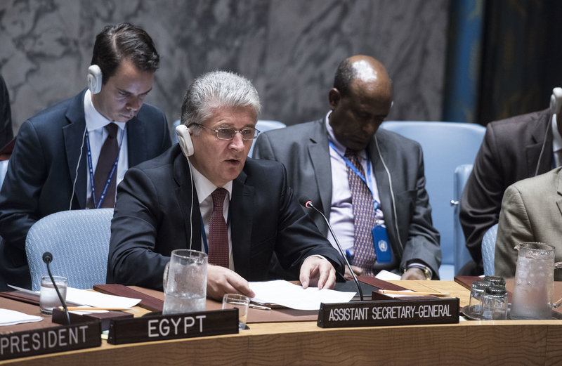 Miroslav Jenča, Assistant Secretary-General for Political Affairs, addresses the Security Council meeting on the situation in the Middle East, including the Palestinian question.