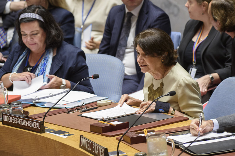 Rosemary A. DiCarlo, Under-Secretary-General for Political Affairs, briefs the Security Council on the situation in the Middle East, including the Palestinian question.