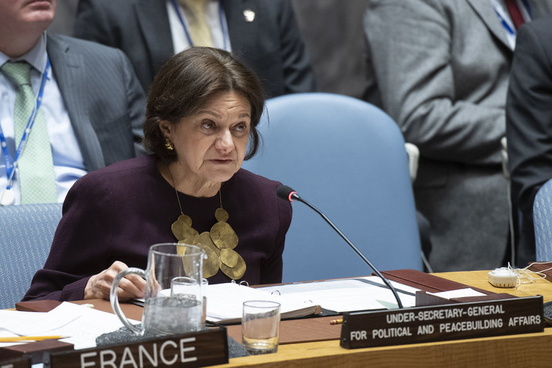 Rosemary DiCarlo, Under-Secretary-General for Political and Peacebuilding Affairs, briefs the Security Council on the situation in Syria. UN Photo/Eskinder Debebe 