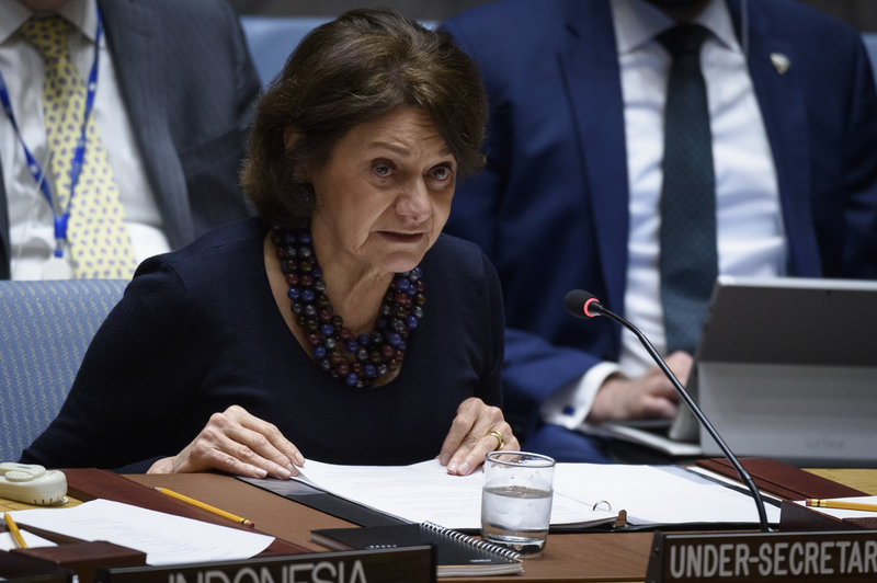 Rosemary DiCarlo, Under-Secretary-General for Political and Peacebuilding Affairs, briefs the Security Council meeting on the situation in the Middle East (Syria).