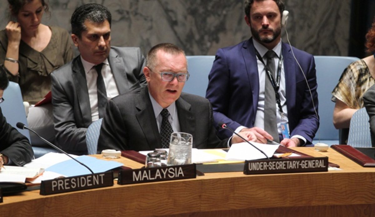 Jeffrey Feltman, Under-Secretary-General for Political Affairs, briefs the Security Council at its meeting on the situation in the Middle East, including the Palestinian question.