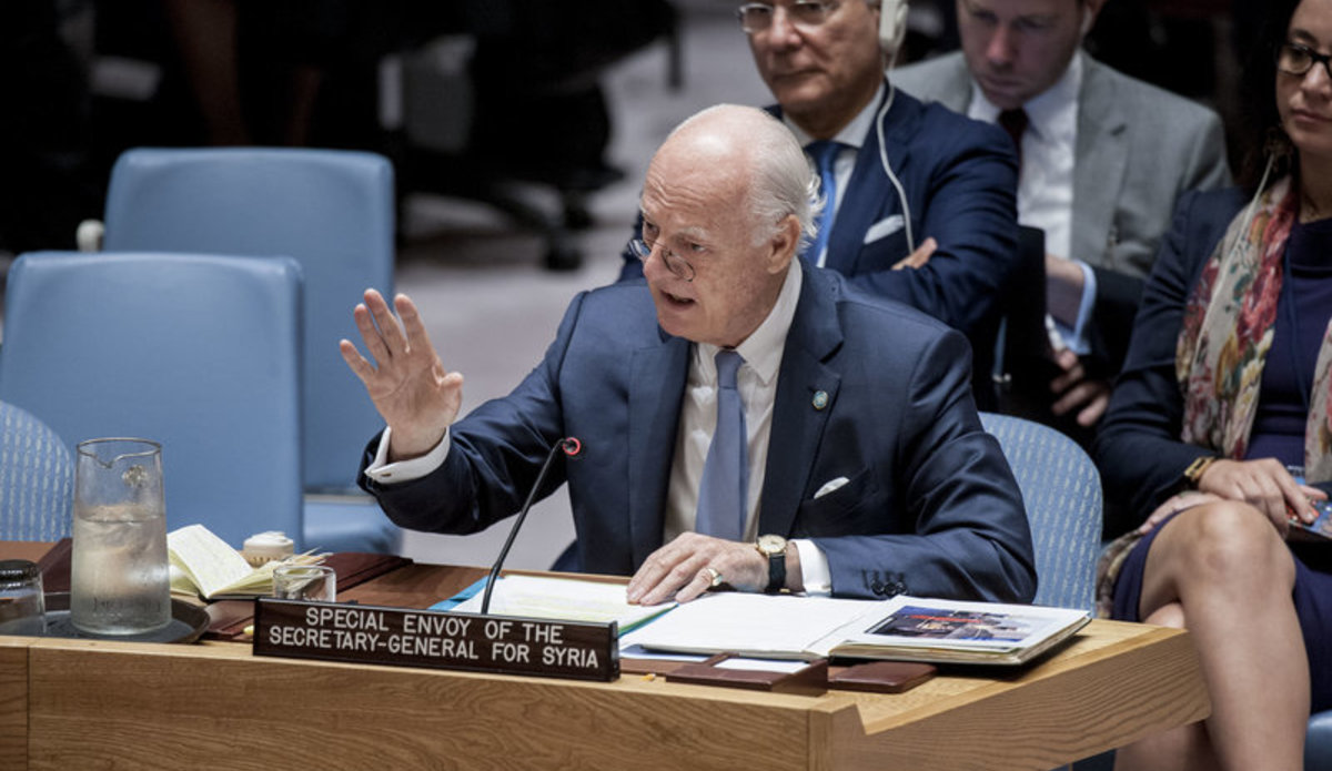 Staffan de Mistura, UN Special Envoy for Syria, addresses a high-level meeting of the Security Council on the situation in that country.