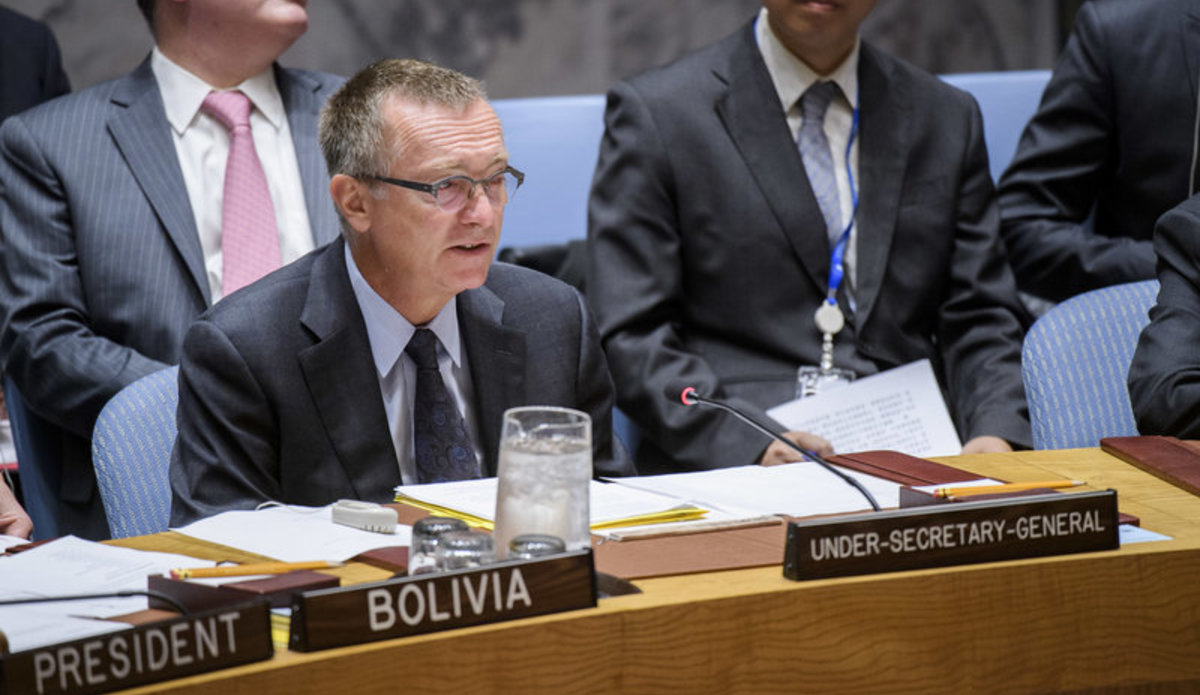 Jeffrey Feltman, Under-Secretary-General for Political Affairs, briefs the Council. The Security Council met to consider the threat posed by ISIL (Da’esh) to international peace and security and the range of United Nations efforts in support of Member States in countering the threat. 