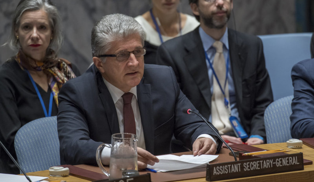 Miroslav Jenča, Assistant Secretary-General for Political Affairs, briefs the Security Council meeting on the situation in the Middle East, including the Palestinian question.