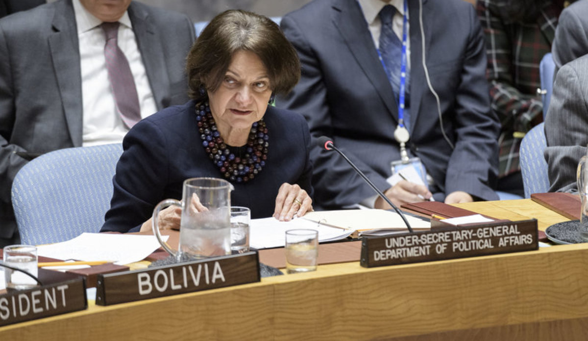 Under-Secretary-General Rosemary A DiCarlo briefing the Council. UN Photo/Manuel Elias