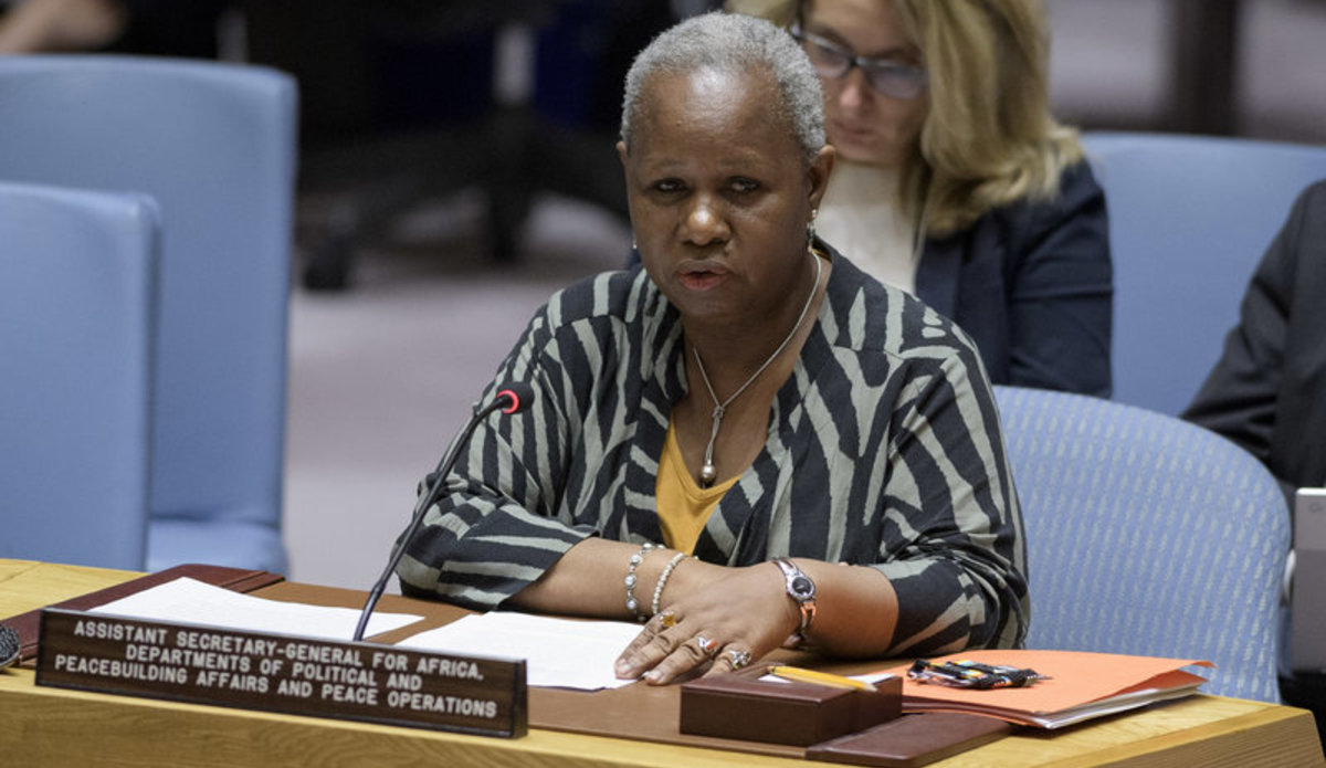 Bintou Keita, Assistant Secretary-General for Africa, Departments of Political and Peacebuilding Affairs and Peace Operations, briefs the Security Council meeting on the situation in Guinea-Bissau. UN Photo/Manuel Elias