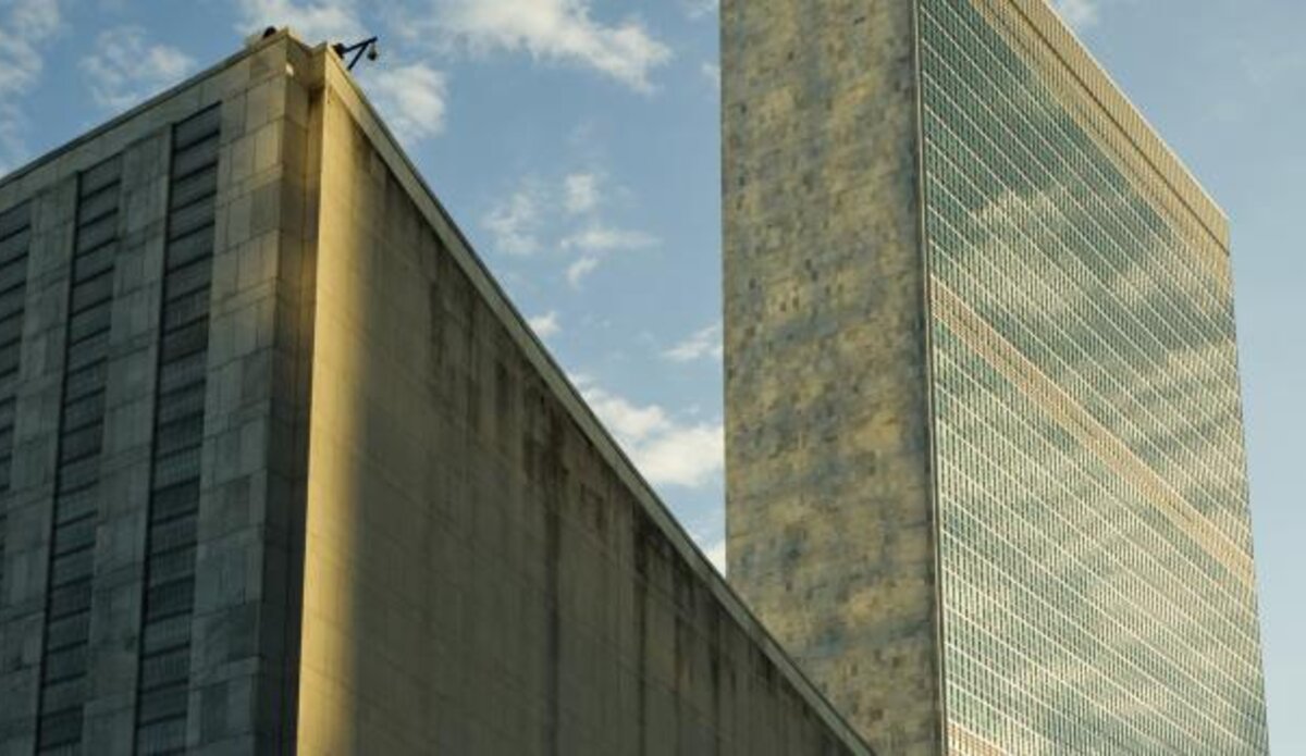 UN Headquarters’ iconic Secretariat building reflects the autumn sky.
